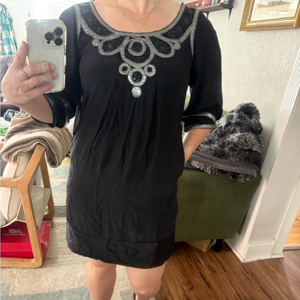 Yoana Baraschi Black Mini Dress with Silver Details